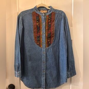 ✨Vintage✨ Denim Shirt with Colorful Embroidery